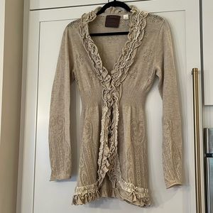 Anthropologie cream ruffle sweater